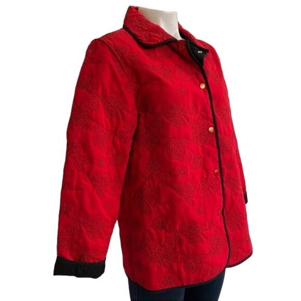 Vintage Analogy Embroidered Quilted Snap Button Down Coat Soft Shell Jacket Size - Picture 5 of 10